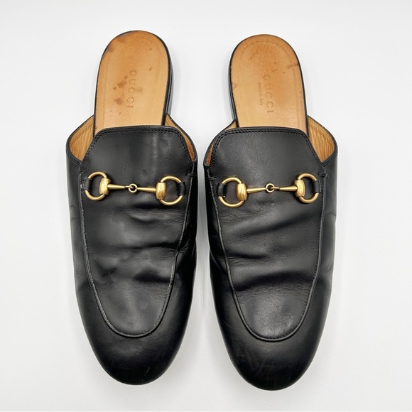Gucci Shoes - Gucci Princetown Black Leather Horsebit Mules Size EU 38.5